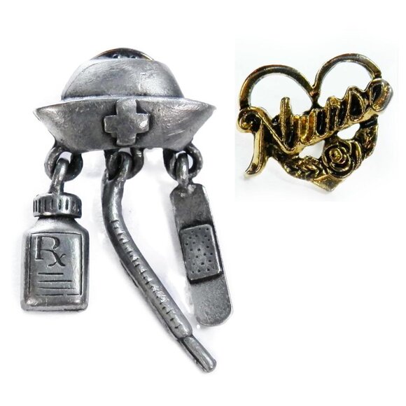 Signed JJ Nurse Hat Nursing Pins Dangle Thermometer Prescription Bottle Medical - Picture 1 of 9